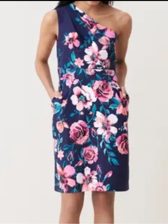 Eliza J Dresses & Skirts - Eliza J Navy One-Shoulder Floral Dress with Pink Blooms